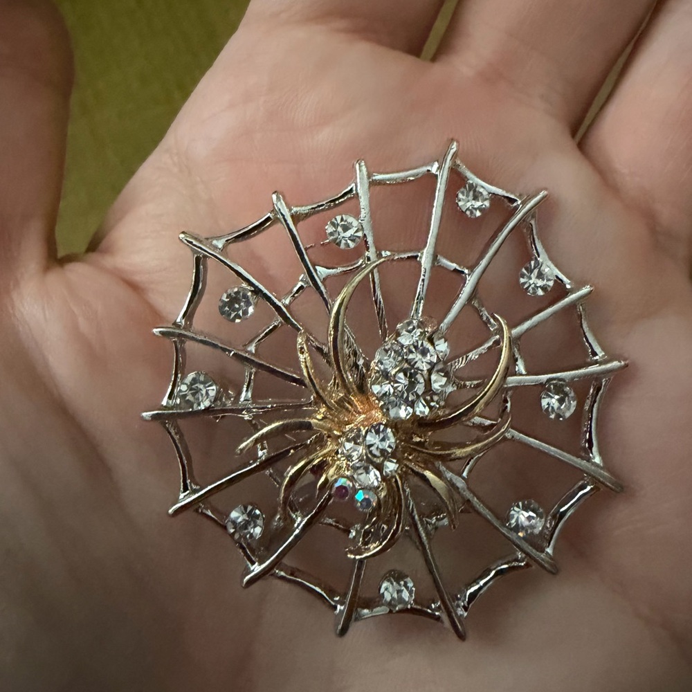 Elegant Silver and Gold Spider Web Brooch